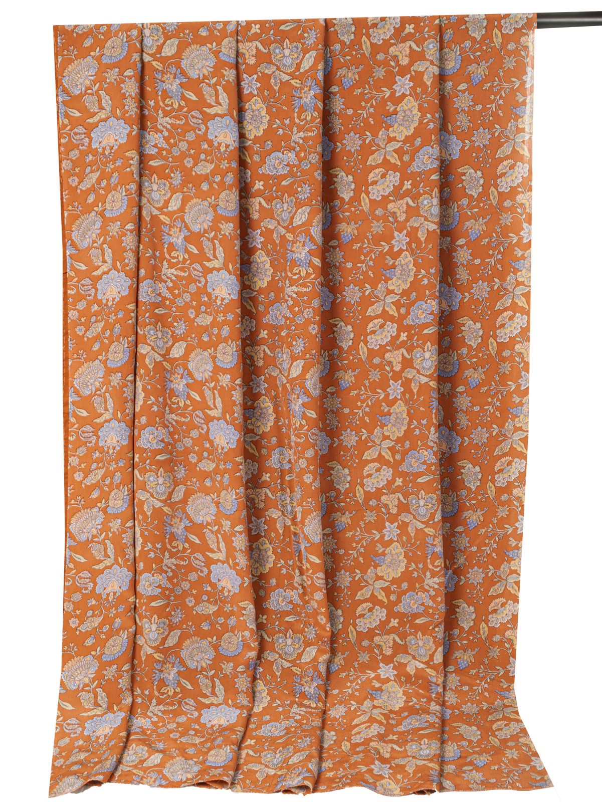 Sanskriti Vintage Saree Orange Pure Crepe Kalamkari Floral Sari 5.5+Yard Fabric