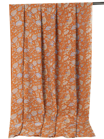 Sanskriti Vintage Saree Orange Pure Crepe Kalamkari Floral Sari 5.5+Yard Fabric