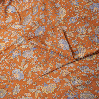Sanskriti Vintage Saree Orange Pure Crepe Kalamkari Floral Sari 5.5+Yard Fabric