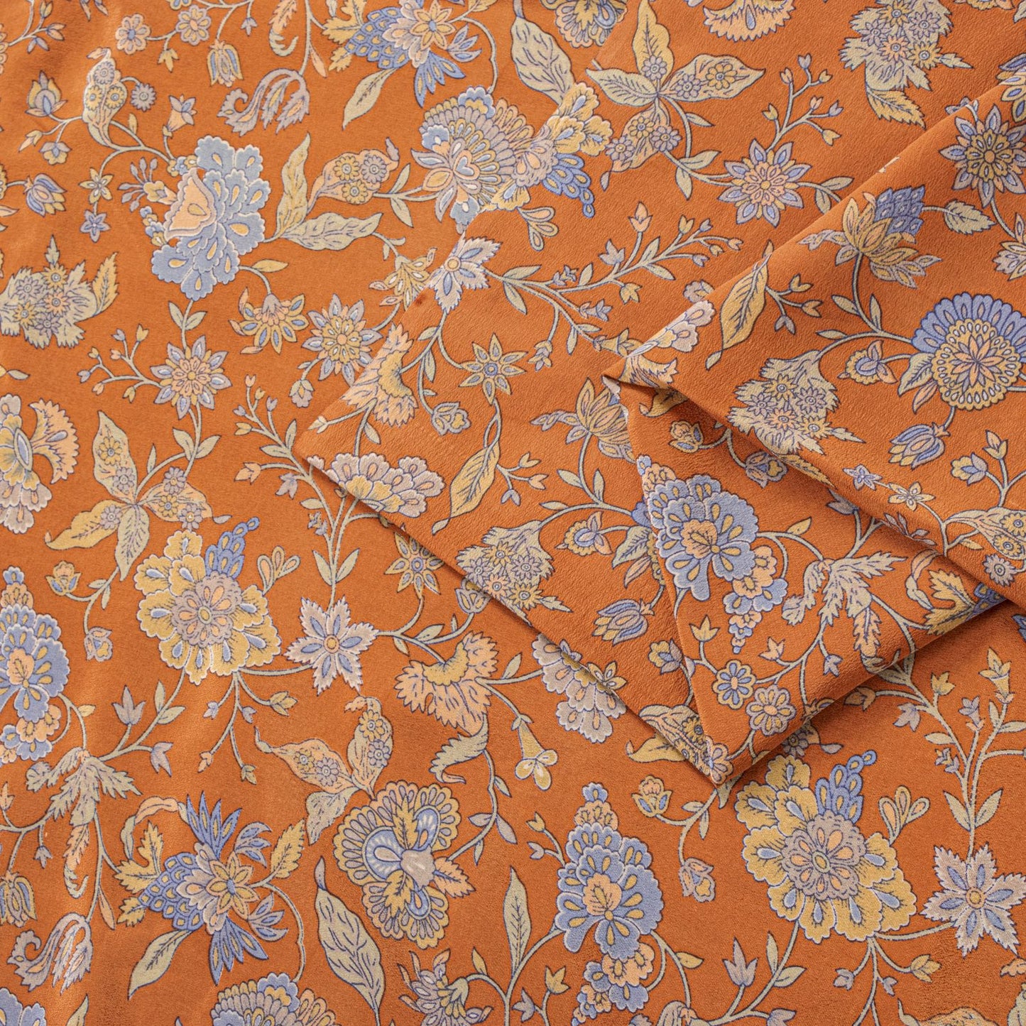 Sanskriti Vintage Saree Orange Pure Crepe Kalamkari Floral Sari 5.5+Yard Fabric