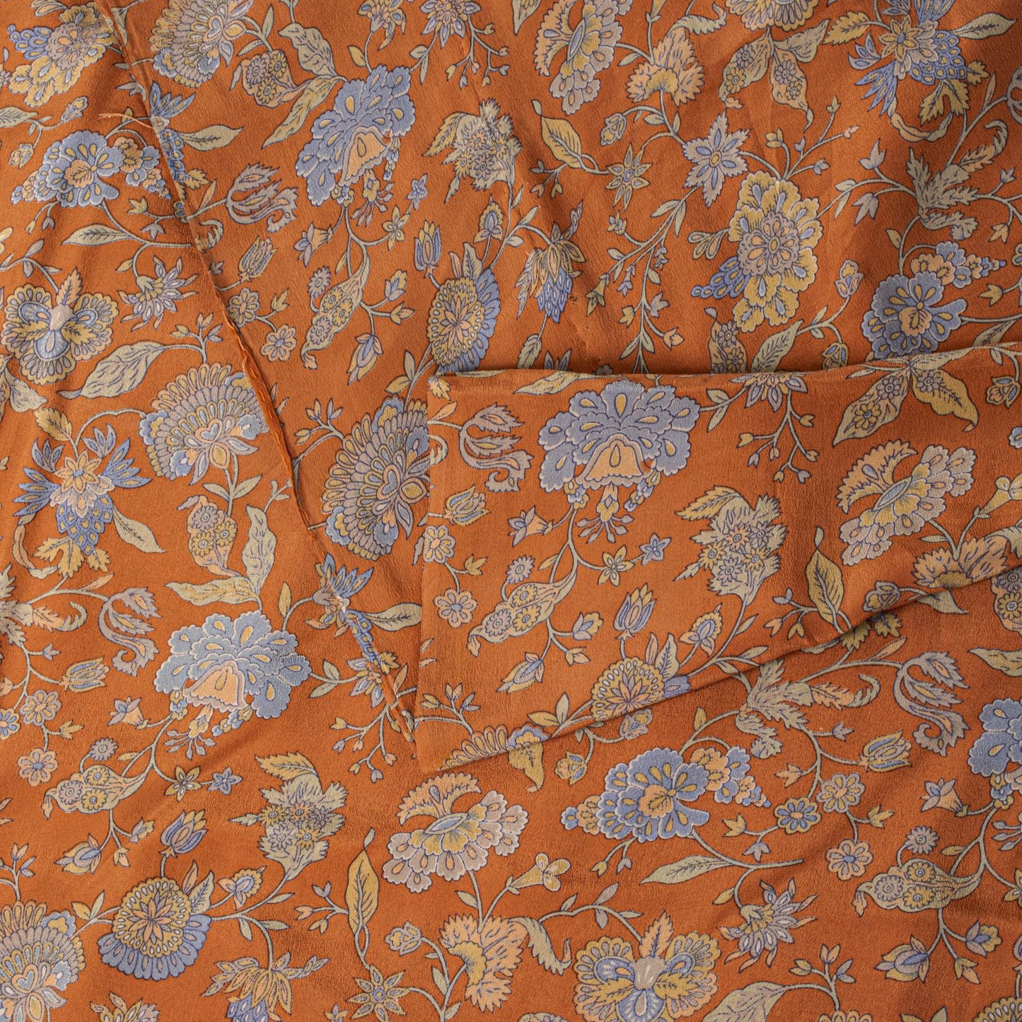 Sanskriti Vintage Saree Orange Pure Crepe Kalamkari Floral Sari 5.5+Yard Fabric
