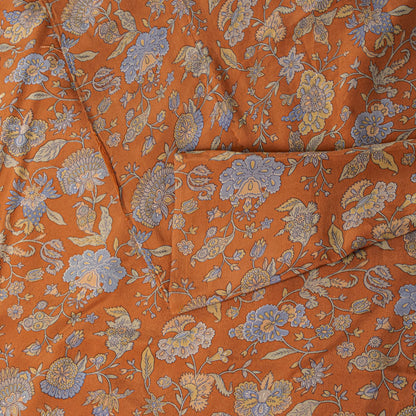 Sanskriti Vintage Saree Orange Pure Crepe Kalamkari Floral Sari 5.5+Yard Fabric