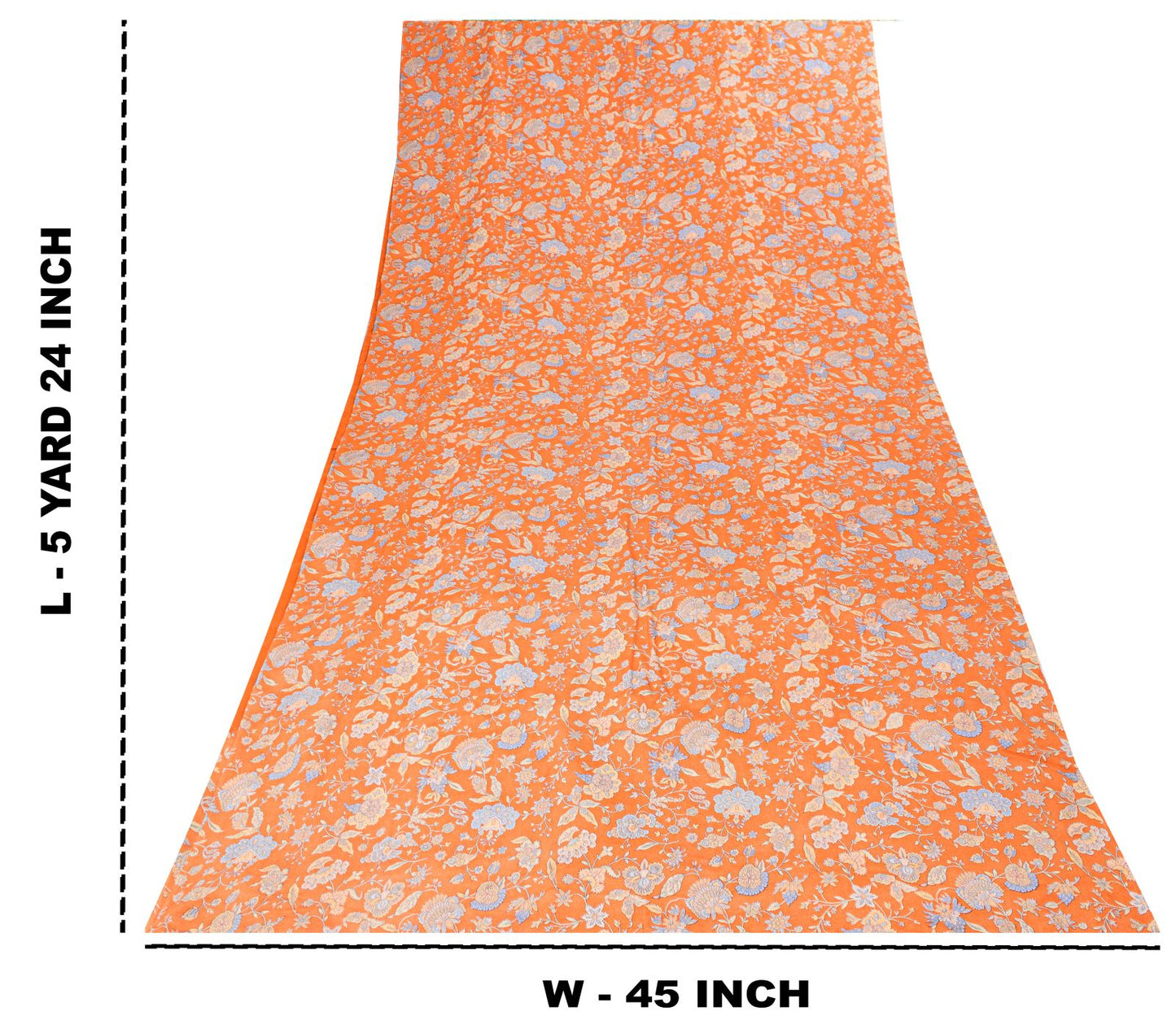 Sanskriti Vintage Saree Orange Pure Crepe Kalamkari Floral Sari 5.5+Yard Fabric