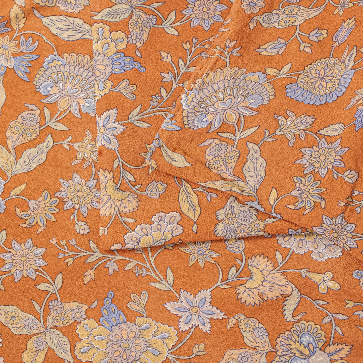 Sanskriti Vintage Saree Orange Pure Crepe Kalamkari Floral Sari 5.5+Yard Fabric
