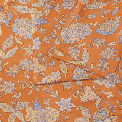 Sanskriti Vintage Saree Orange Pure Crepe Kalamkari Floral Sari 5.5+Yard Fabric