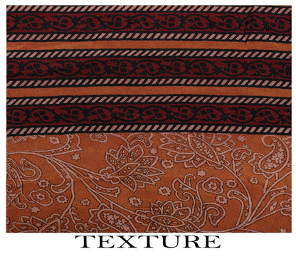 Sanskriti Vintage Saree Brown Pure Crepe Block Style Print Sari 5.5+Yd Fabric