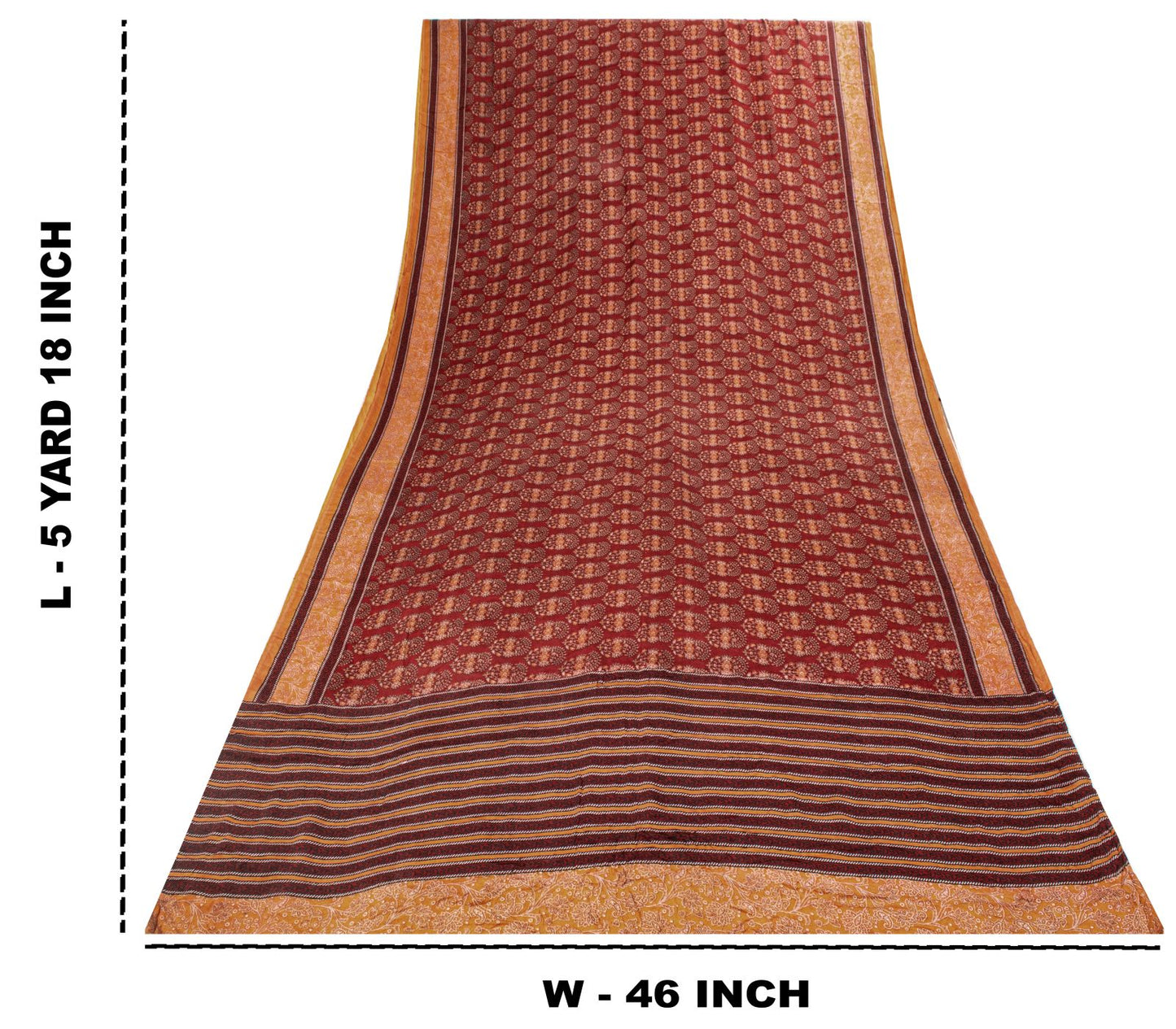 Sanskriti Vintage Saree Brown Pure Crepe Block Style Print Sari 5.5+Yd Fabric