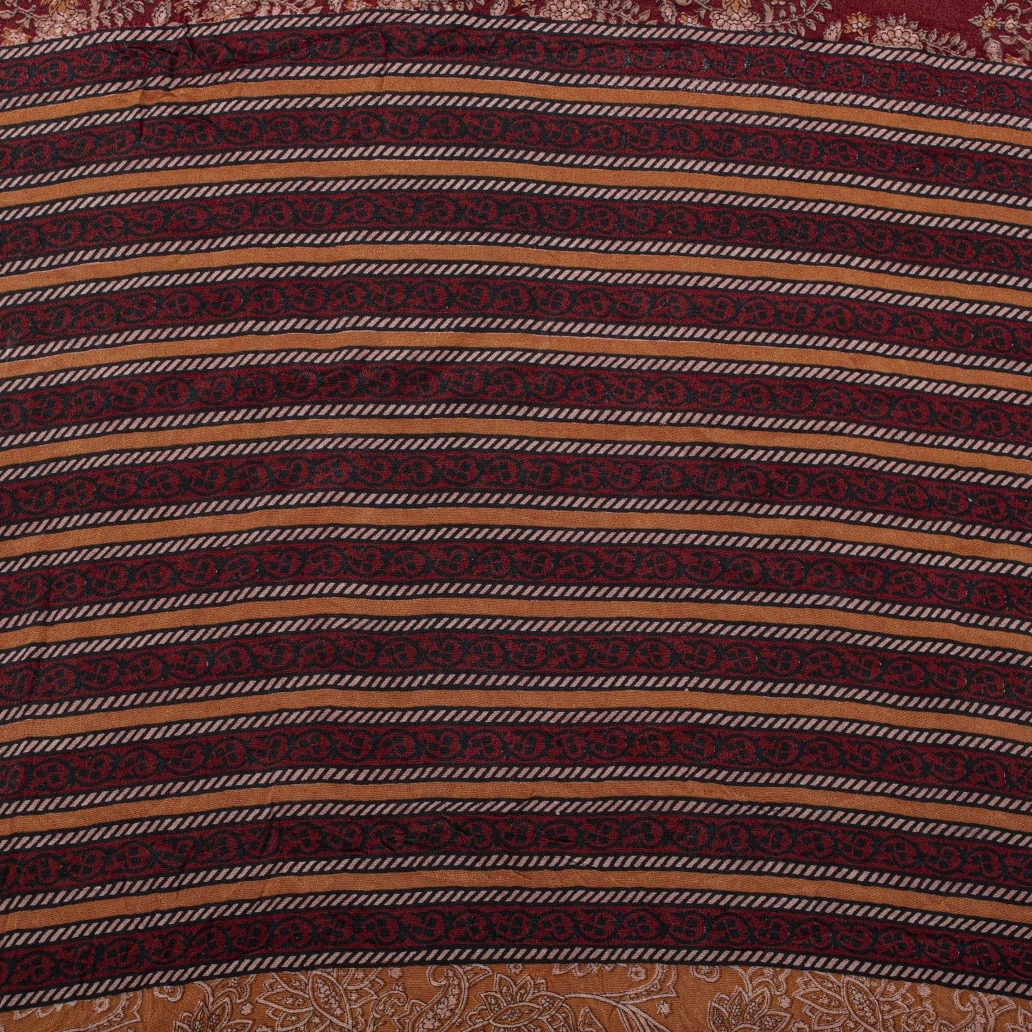 Sanskriti Vintage Saree Brown Pure Crepe Block Style Print Sari 5.5+Yd Fabric