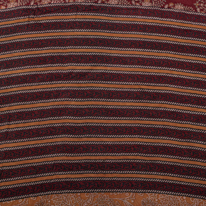Sanskriti Vintage Saree Brown Pure Crepe Block Style Print Sari 5.5+Yd Fabric
