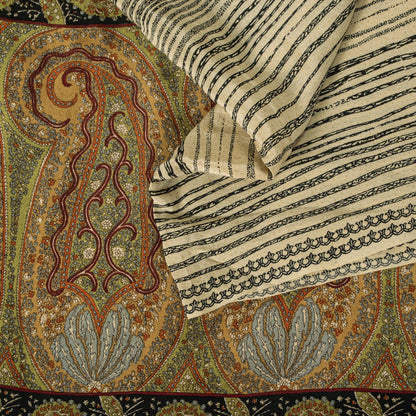 Sanskriti Vintage Saree Cream Pure Crepe Abstract Print Sari 5.5+Yd Craft Fabric
