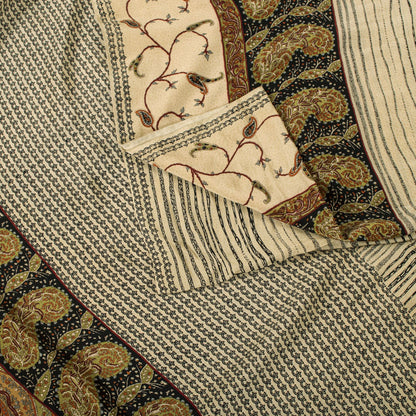 Sanskriti Vintage Saree Cream Pure Crepe Abstract Print Sari 5.5+Yd Craft Fabric
