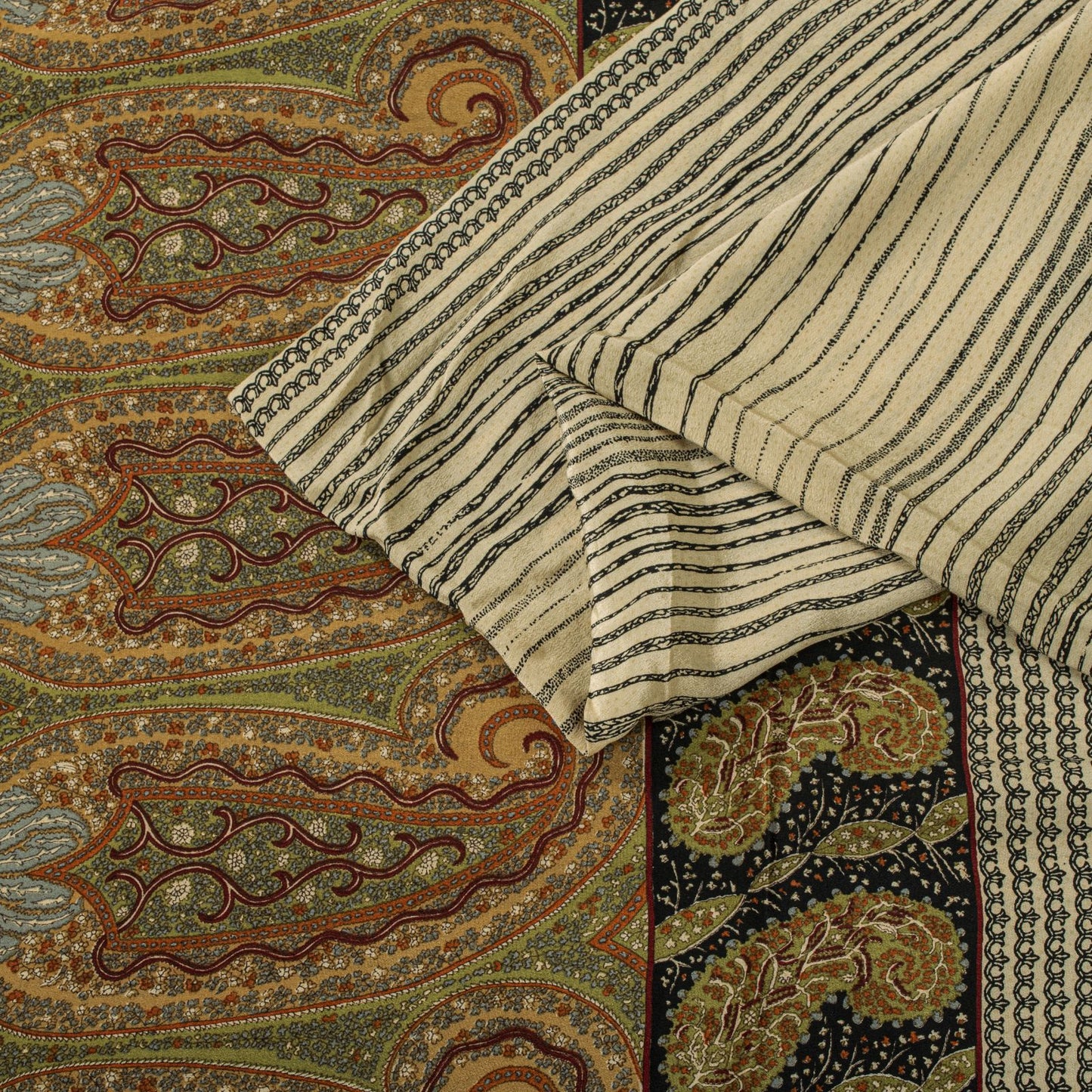 Sanskriti Vintage Saree Cream Pure Crepe Abstract Print Sari 5.5+Yd Craft Fabric