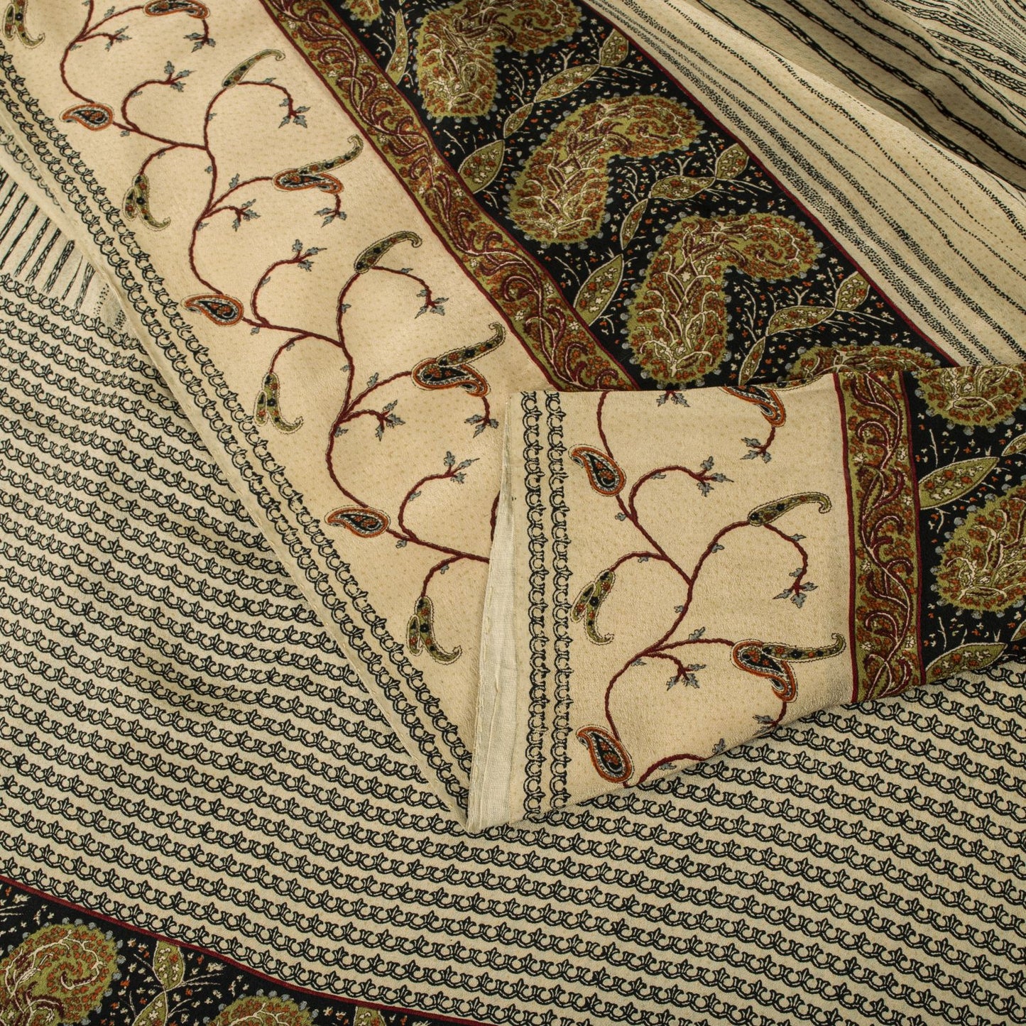 Sanskriti Vintage Saree Cream Pure Crepe Abstract Print Sari 5.5+Yd Craft Fabric