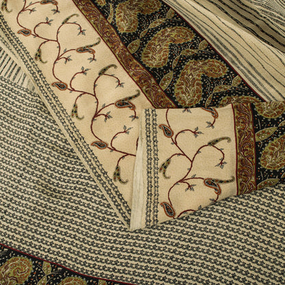 Sanskriti Vintage Saree Cream Pure Crepe Abstract Print Sari 5.5+Yd Craft Fabric