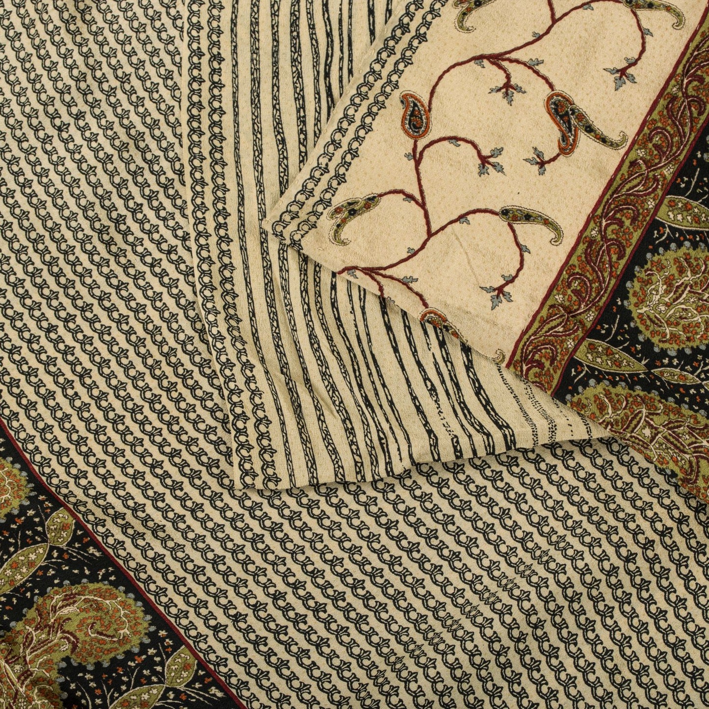 Sanskriti Vintage Saree Cream Pure Crepe Abstract Print Sari 5.5+Yd Craft Fabric
