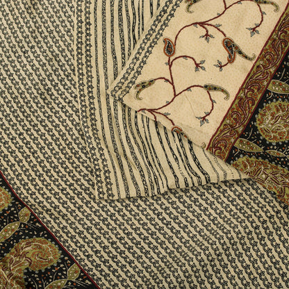 Sanskriti Vintage Saree Cream Pure Crepe Abstract Print Sari 5.5+Yd Craft Fabric