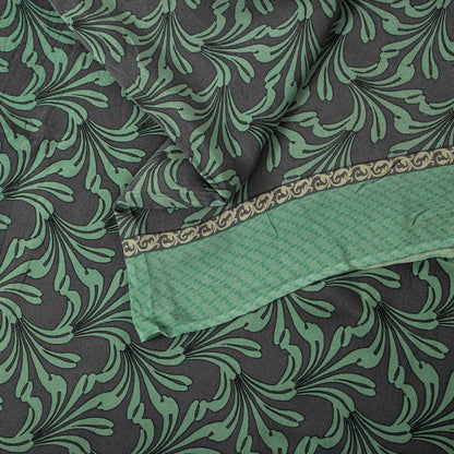 Sanskriti Vintage Saree Green Pure Crepe Floral Printed Sari 5.5Yd Craft Fabric