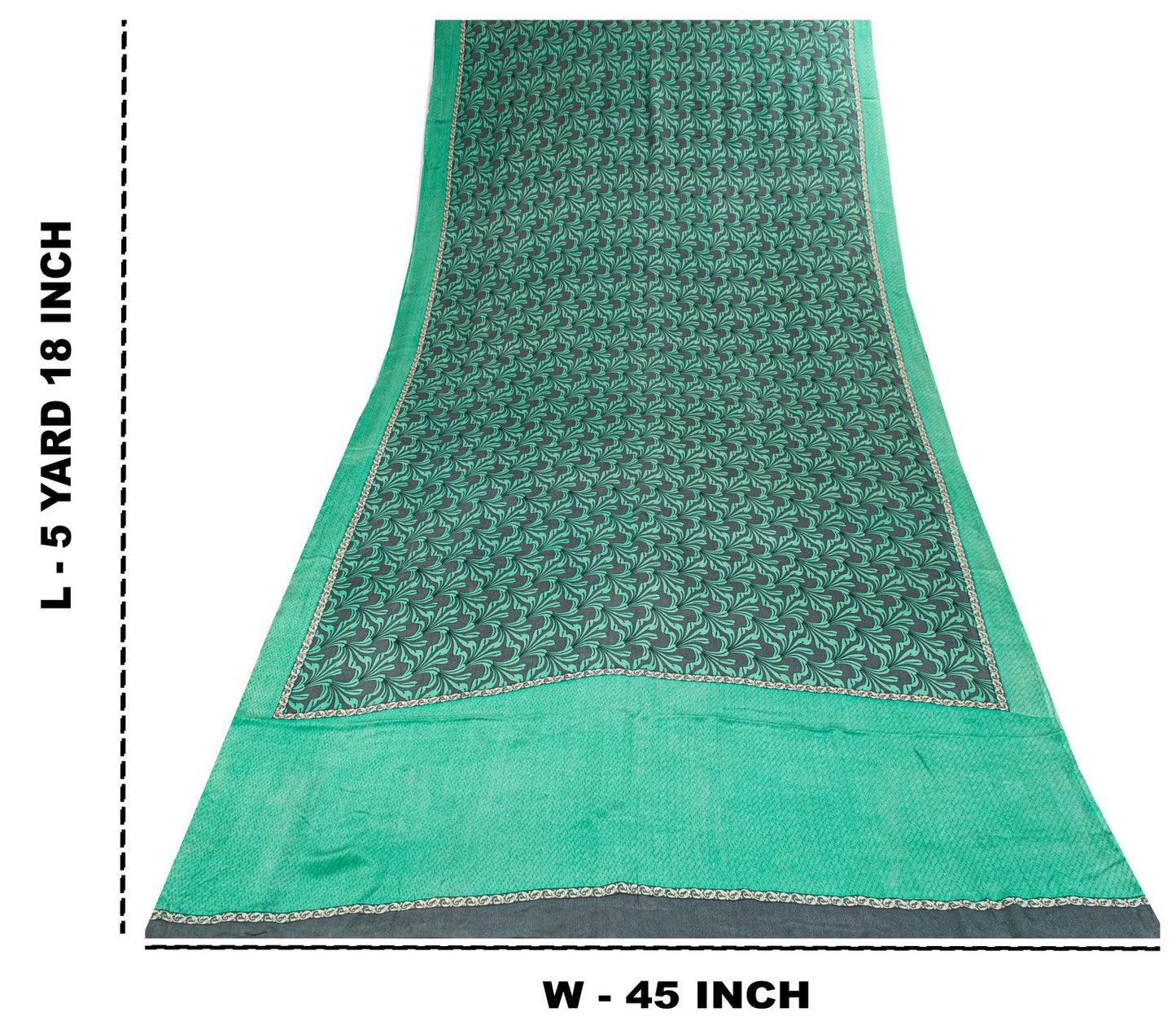 Sanskriti Vintage Saree Green Pure Crepe Floral Printed Sari 5.5Yd Craft Fabric