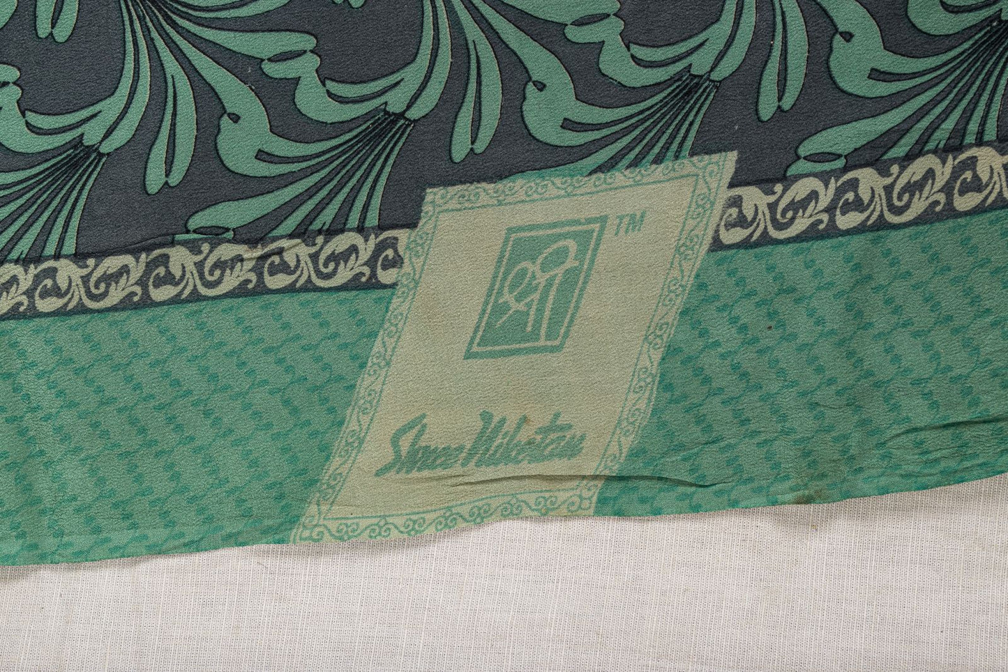 Sanskriti Vintage Saree Green Pure Crepe Floral Printed Sari 5.5Yd Craft Fabric