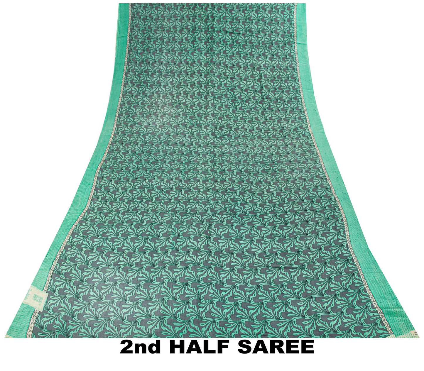 Sanskriti Vintage Saree Green Pure Crepe Floral Printed Sari 5.5Yd Craft Fabric