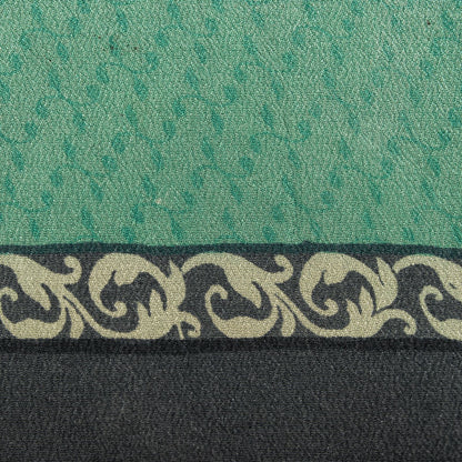 Sanskriti Vintage Saree Green Pure Crepe Floral Printed Sari 5.5Yd Craft Fabric