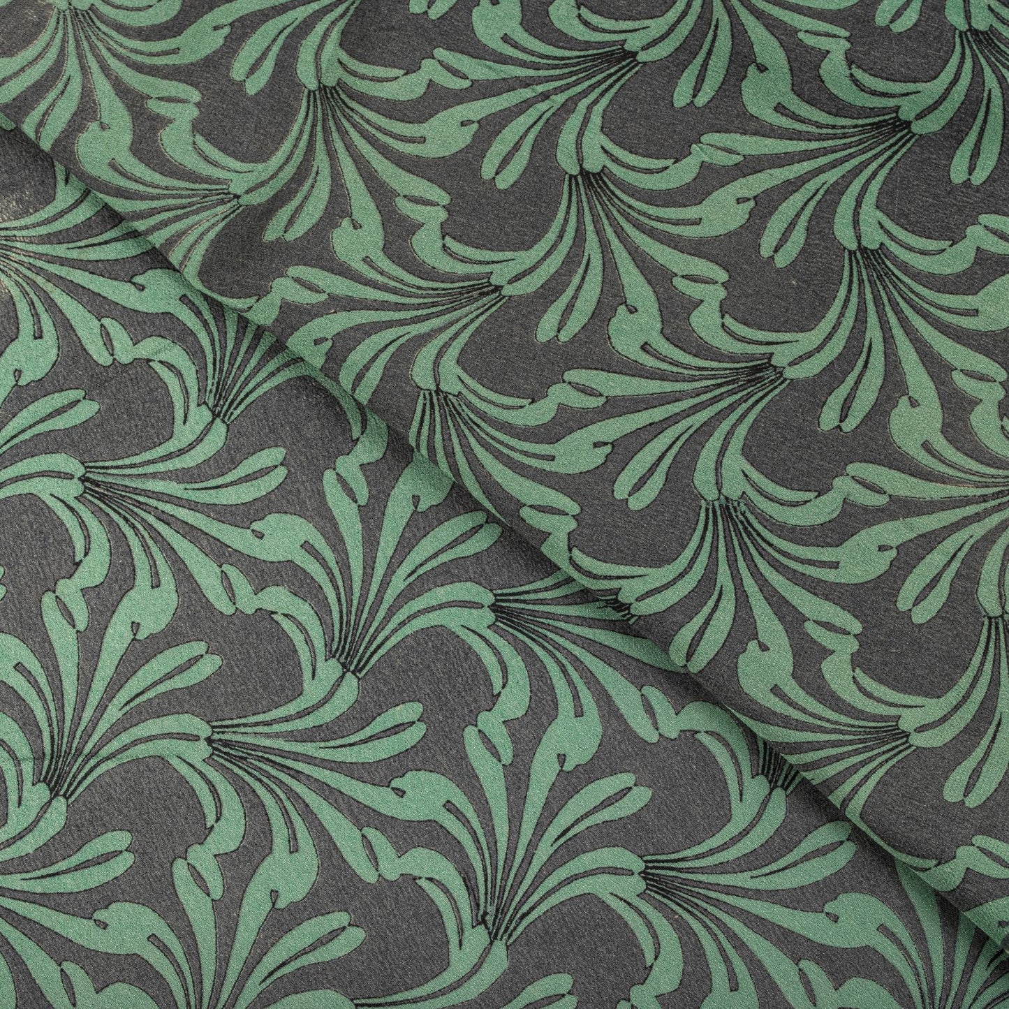 Sanskriti Vintage Saree Green Pure Crepe Floral Printed Sari 5.5Yd Craft Fabric