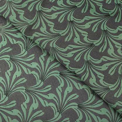 Sanskriti Vintage Saree Green Pure Crepe Floral Printed Sari 5.5Yd Craft Fabric