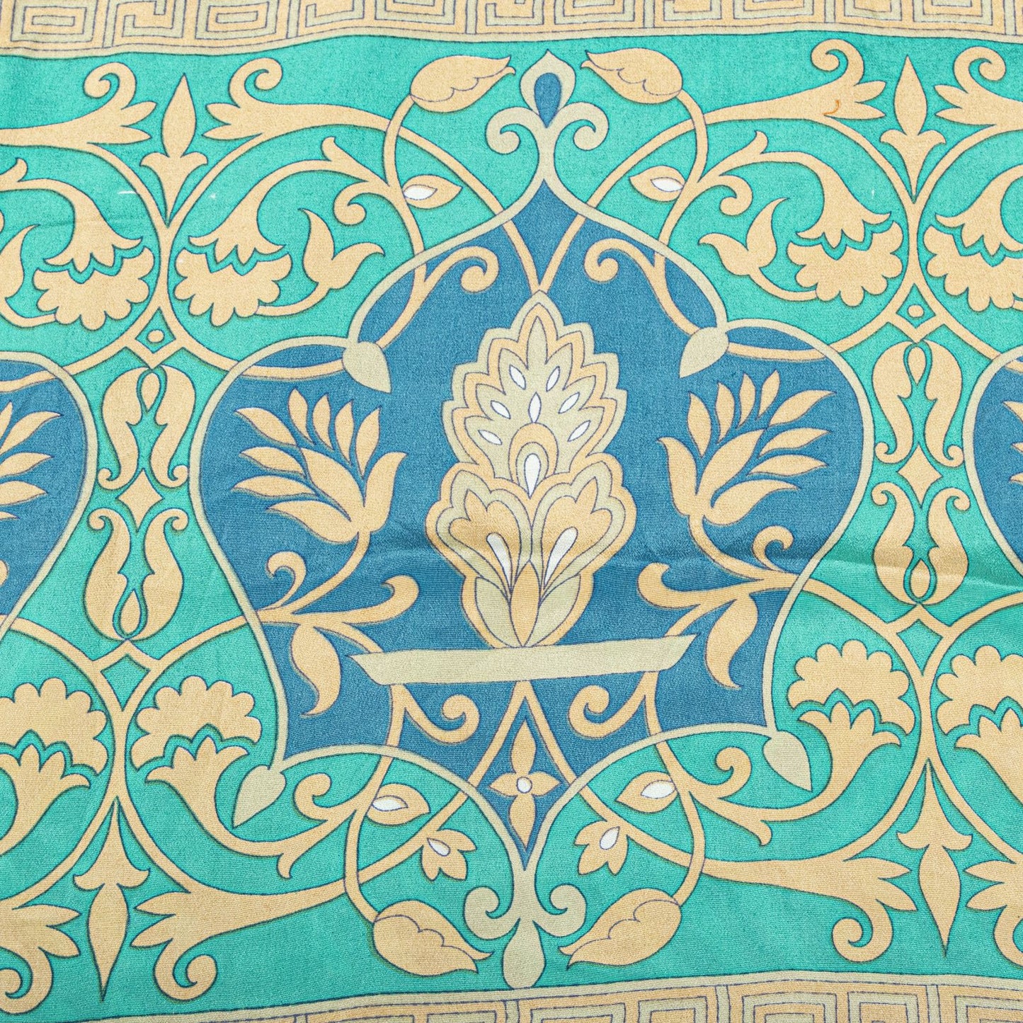 Sanskriti Vintage Blue Saree Fabric Pure Crepe Geometric Print Sari 5.5+Yd Craft