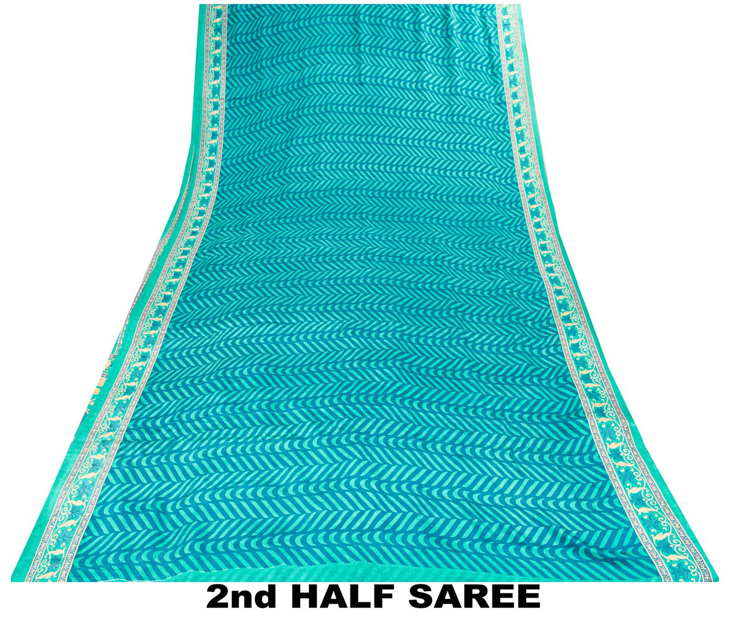 Sanskriti Vintage Blue Saree Fabric Pure Crepe Geometric Print Sari 5.5+Yd Craft