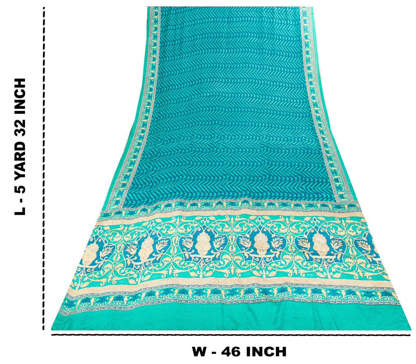 Sanskriti Vintage Blue Saree Fabric Pure Crepe Geometric Print Sari 5.5+Yd Craft