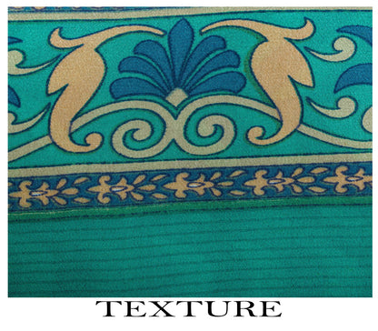 Sanskriti Vintage Blue Saree Fabric Pure Crepe Geometric Print Sari 5.5+Yd Craft