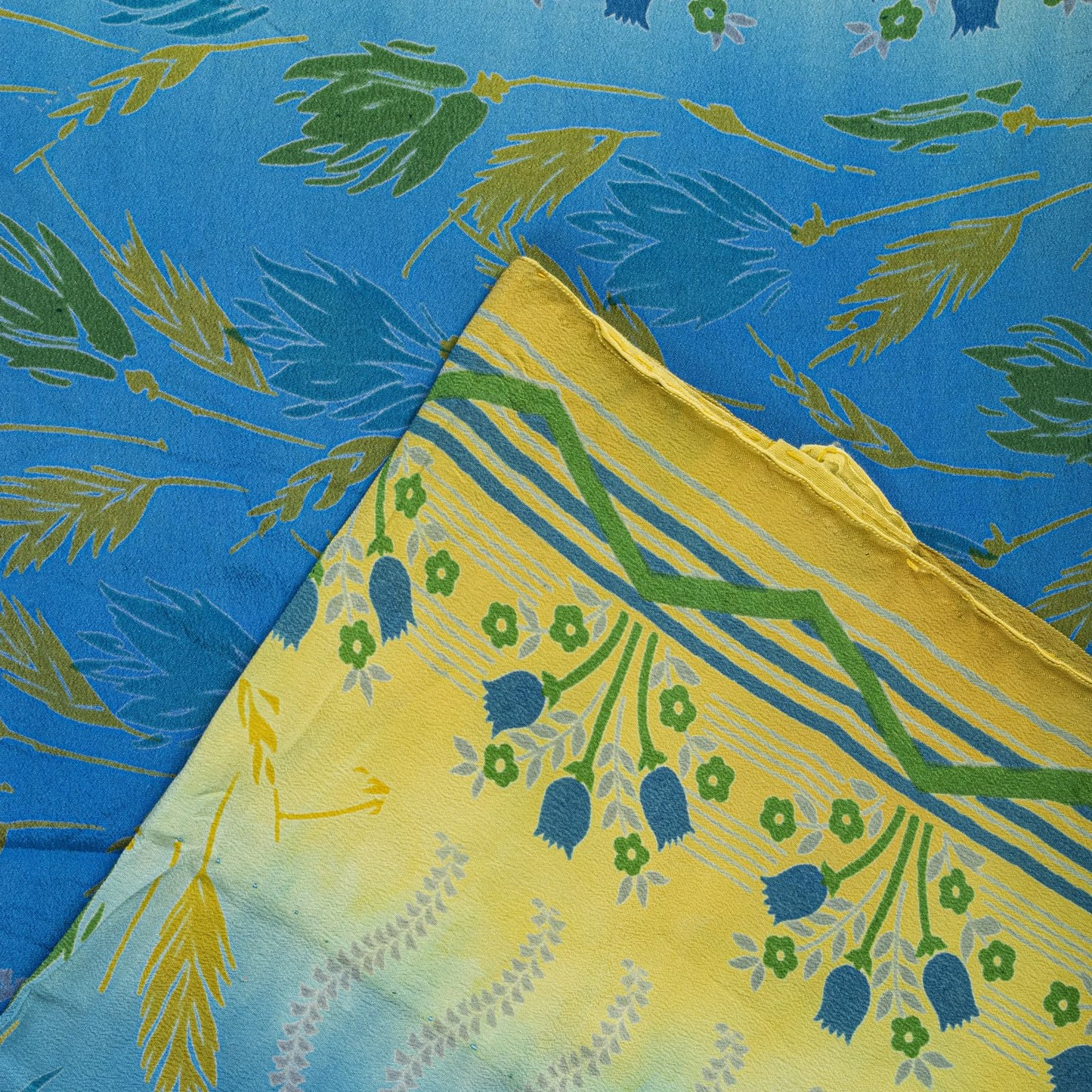Sanskriti Vintage Saree Blue Pure Crepe Floral Printed Sari 5.5+Yd Craft Fabric