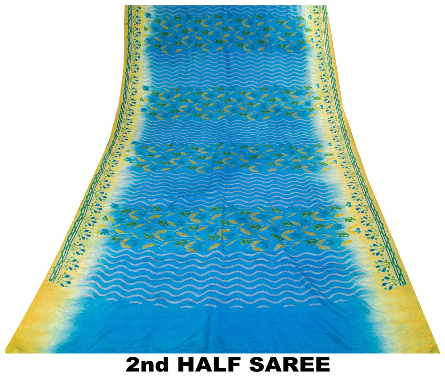 Sanskriti Vintage Saree Blue Pure Crepe Floral Printed Sari 5.5+Yd Craft Fabric