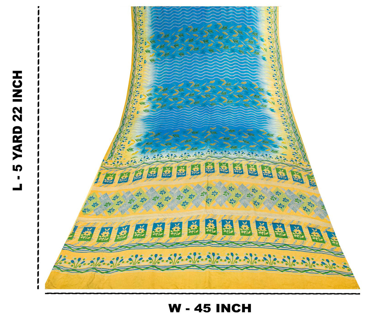 Sanskriti Vintage Saree Blue Pure Crepe Floral Printed Sari 5.5+Yd Craft Fabric