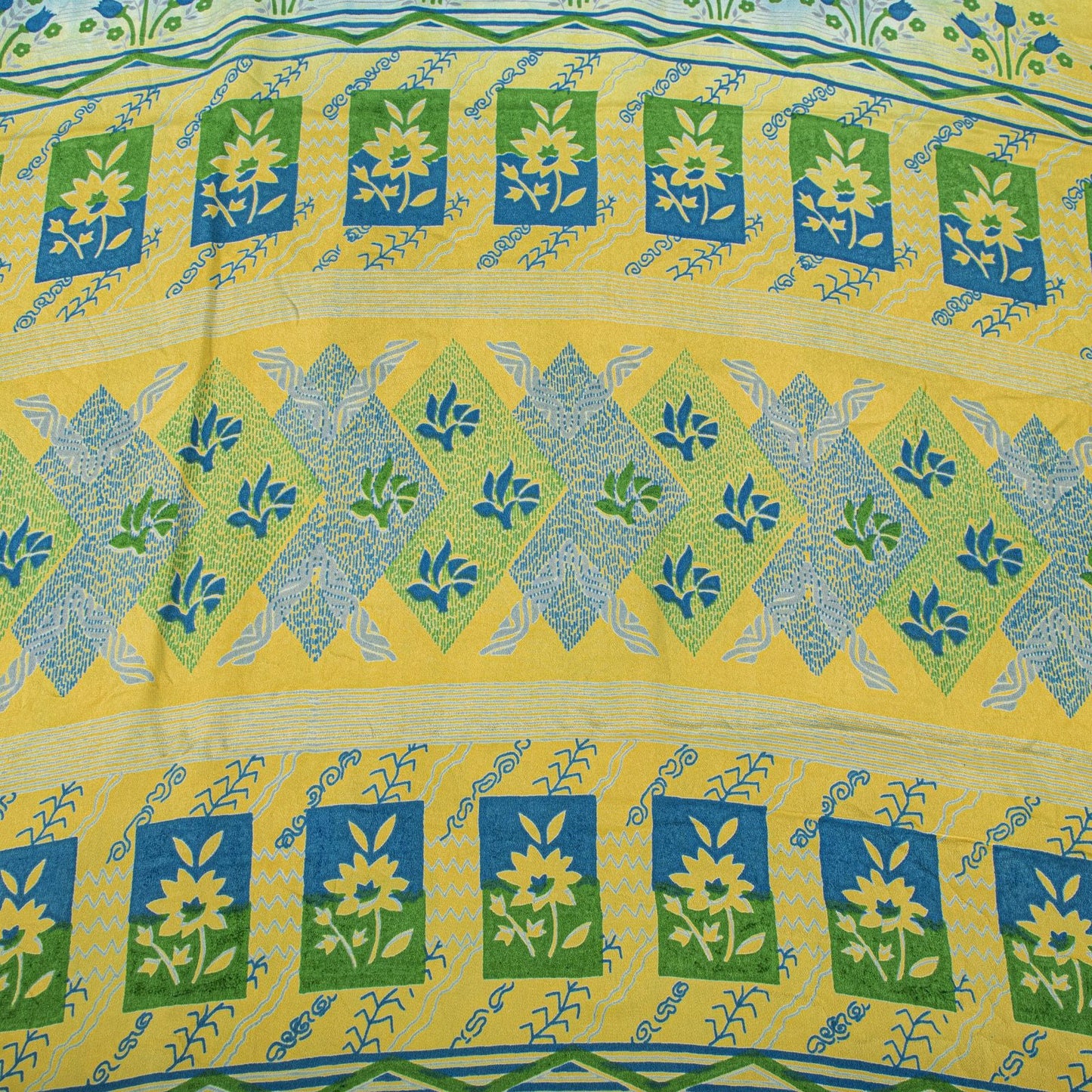 Sanskriti Vintage Saree Blue Pure Crepe Floral Printed Sari 5.5+Yd Craft Fabric
