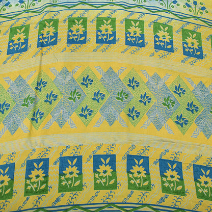 Sanskriti Vintage Saree Blue Pure Crepe Floral Printed Sari 5.5+Yd Craft Fabric