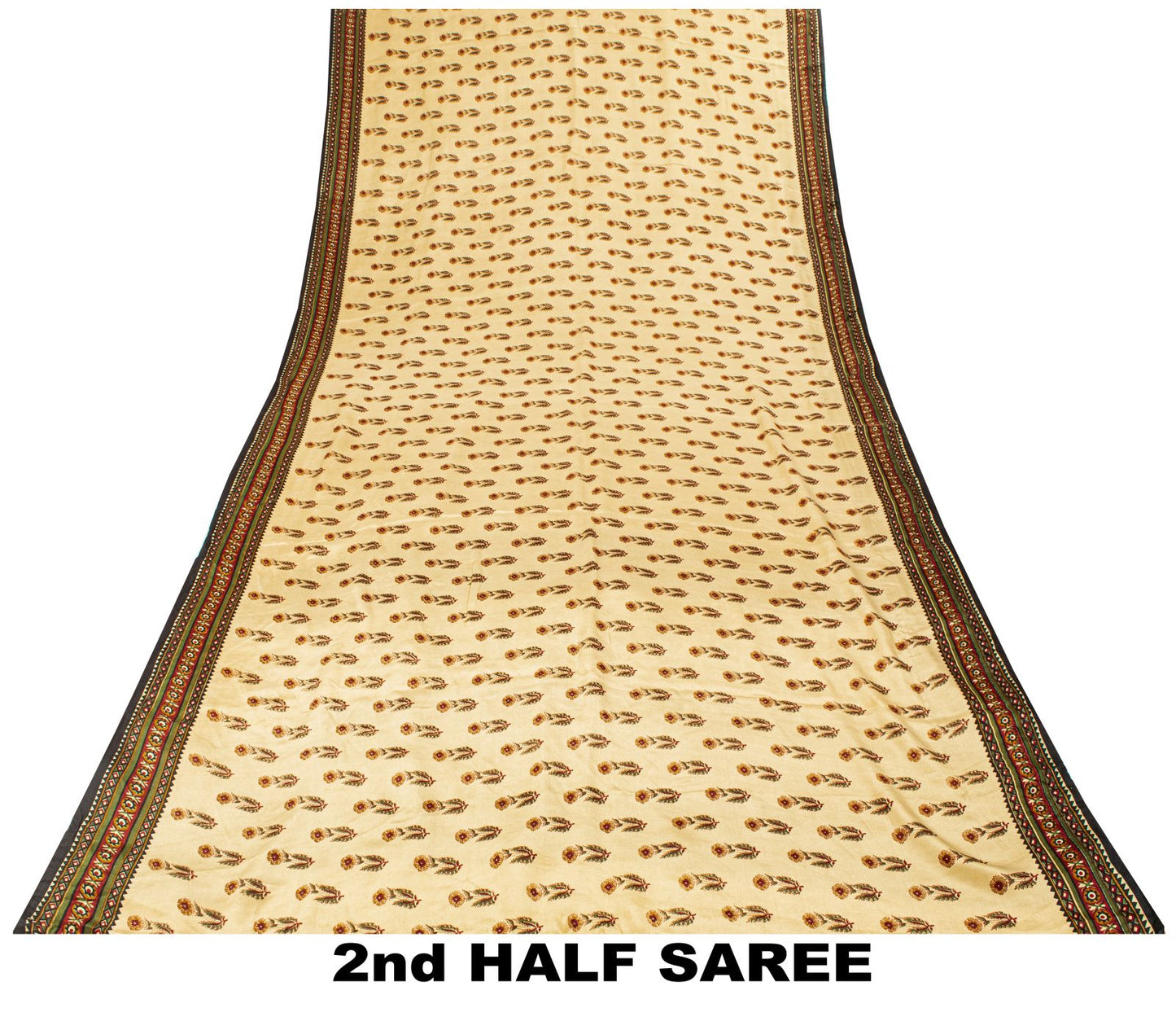 Sanskriti Vintage Saree Cream Pure Crepe Sanganeri Block Print Sari 5.5Yd Fabric