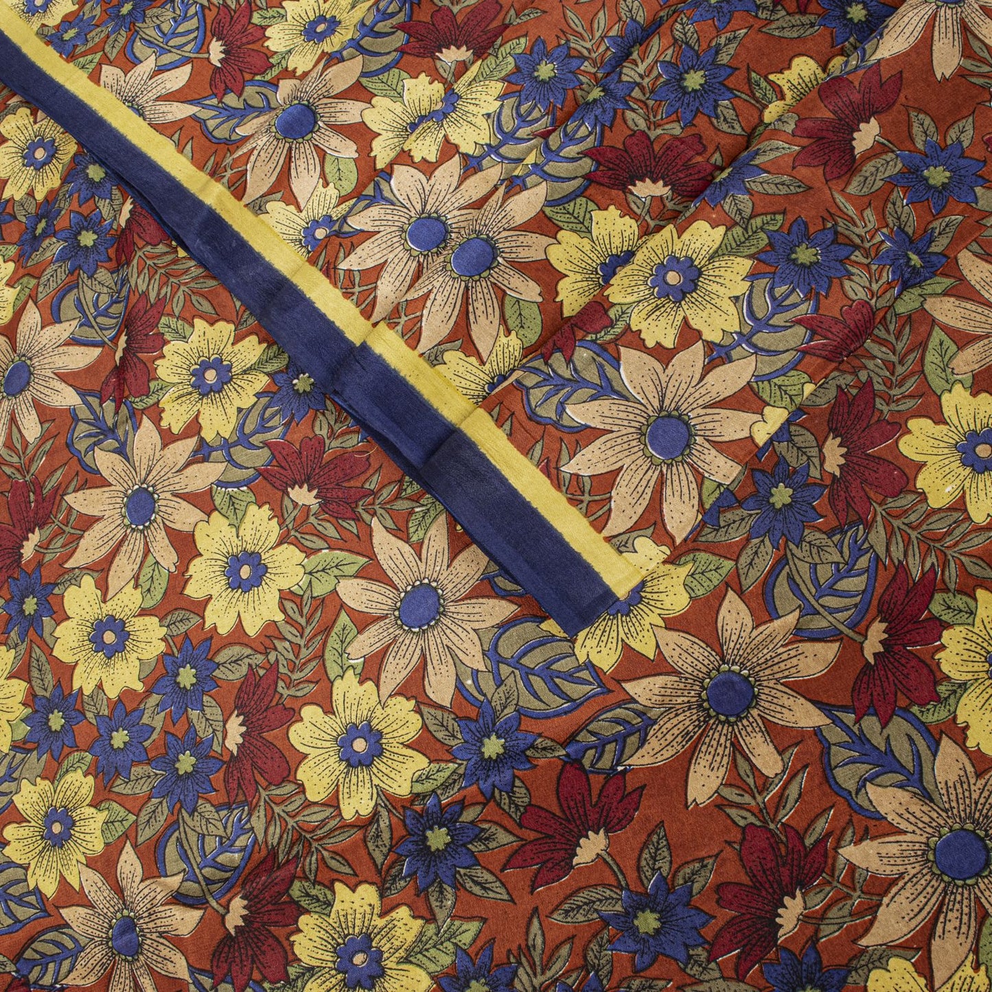 Sanskriti Vintage Saree Brown Pure Crepe Floral Printed Sari 5.5+Yd Craft Fabric