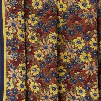 Sanskriti Vintage Saree Brown Pure Crepe Floral Printed Sari 5.5+Yd Craft Fabric