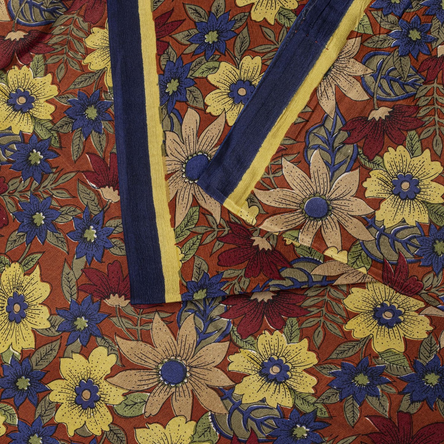 Sanskriti Vintage Saree Brown Pure Crepe Floral Printed Sari 5.5+Yd Craft Fabric