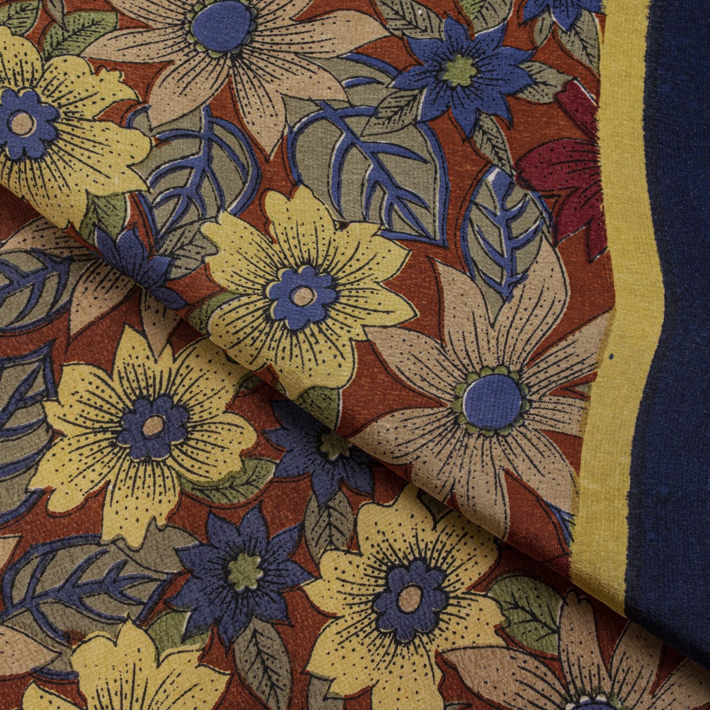 Sanskriti Vintage Saree Brown Pure Crepe Floral Printed Sari 5.5+Yd Craft Fabric