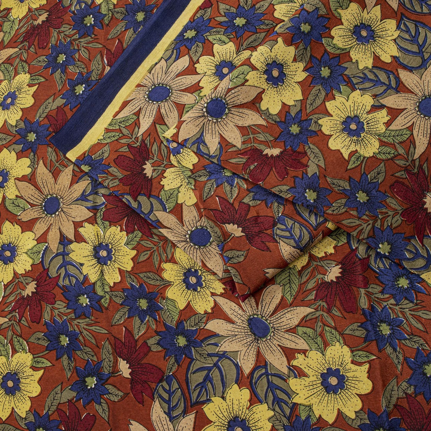Sanskriti Vintage Saree Brown Pure Crepe Floral Printed Sari 5.5+Yd Craft Fabric
