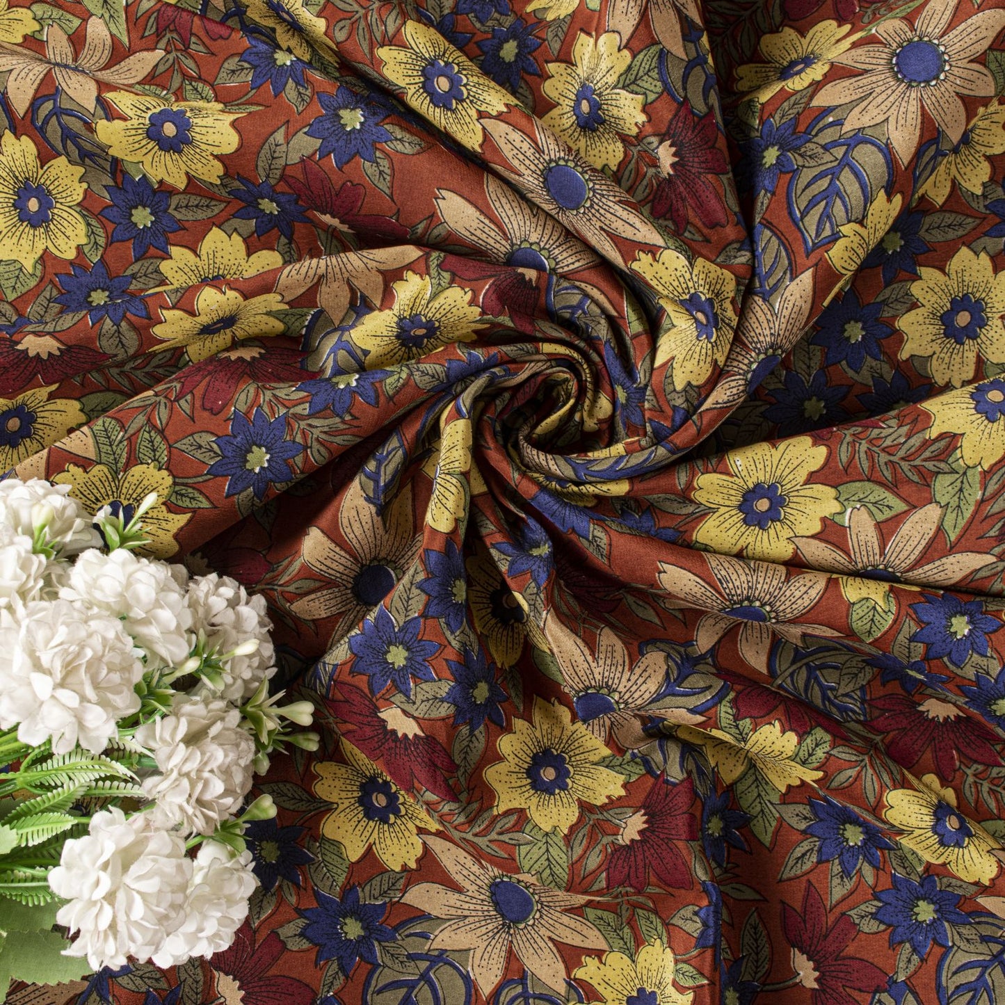 Sanskriti Vintage Saree Brown Pure Crepe Floral Printed Sari 5.5+Yd Craft Fabric