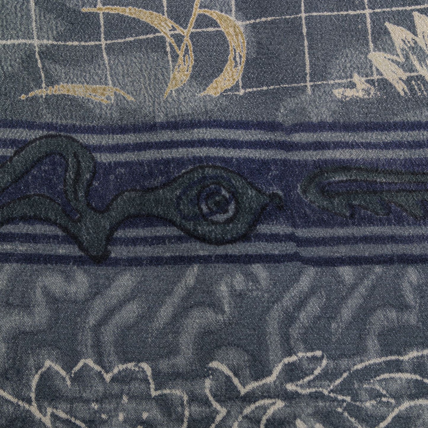 Sanskriti Vintage Gray Pure Crepe Silk Saree Floral Geometric Print Sari 5Yard