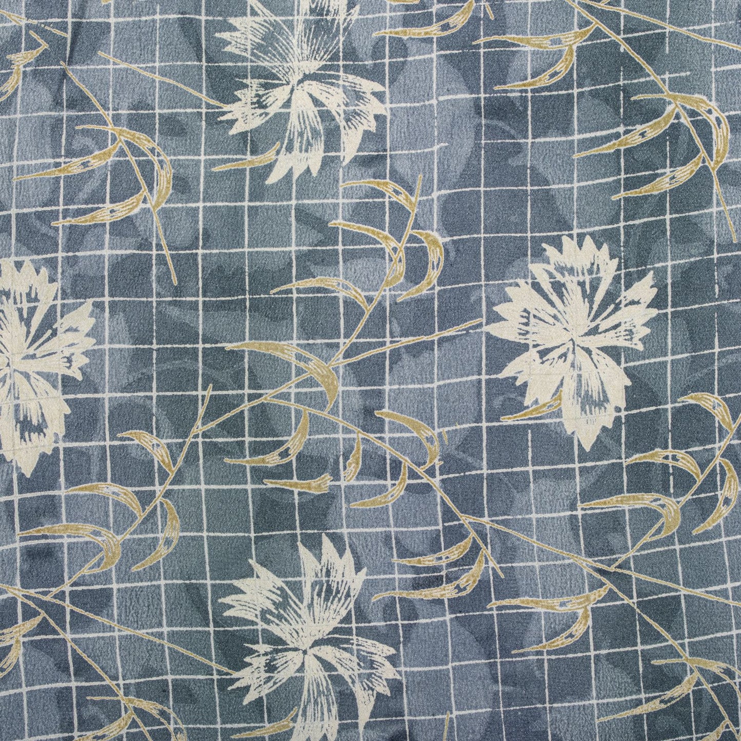 Sanskriti Vintage Gray Pure Crepe Silk Saree Floral Geometric Print Sari 5Yard