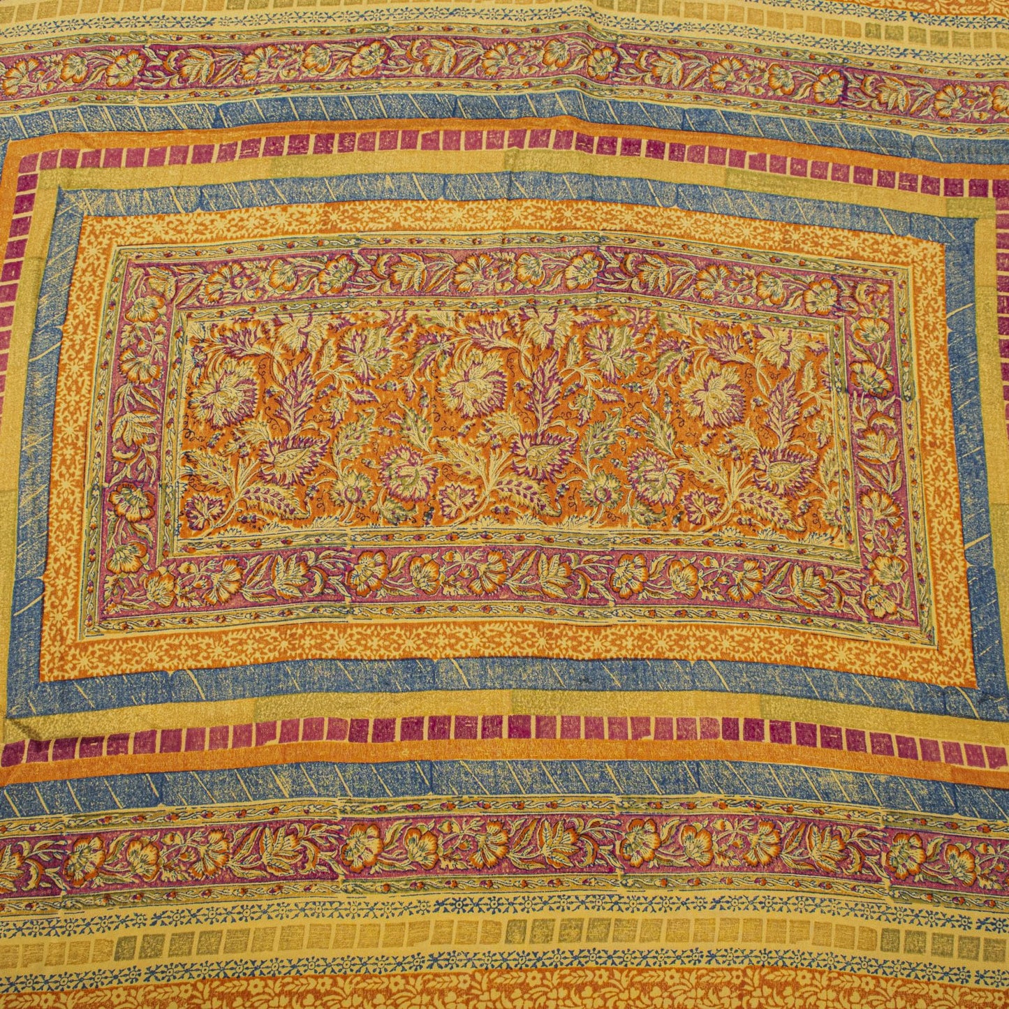 Sanskriti Vintage Orange Pure Crepe Silk Saree Floral Printed Sari 5.5 Craft DIY