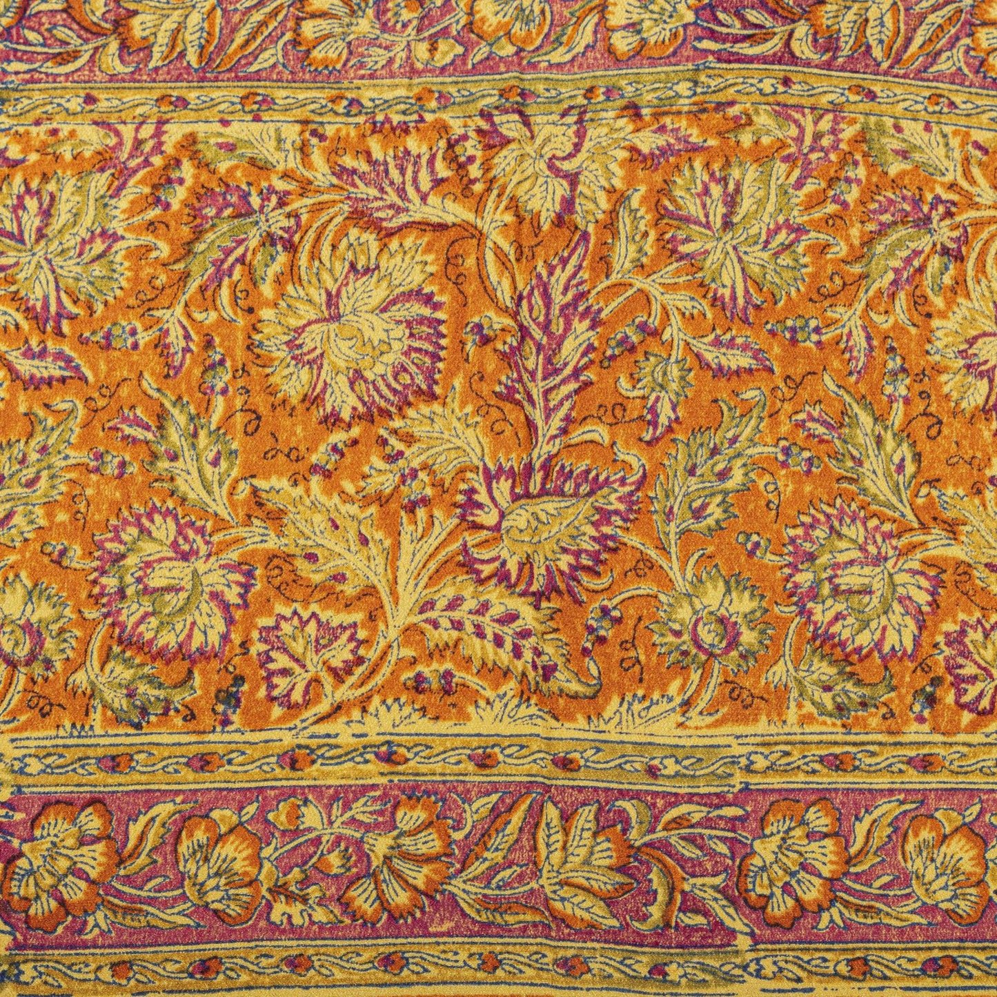 Sanskriti Vintage Orange Pure Crepe Silk Saree Floral Printed Sari 5.5 Craft DIY
