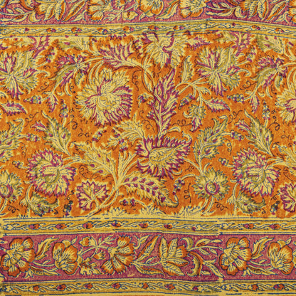 Sanskriti Vintage Orange Pure Crepe Silk Saree Floral Printed Sari 5.5 Craft DIY