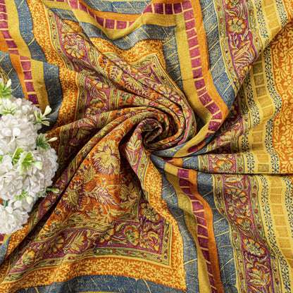 Sanskriti Vintage Orange Pure Crepe Silk Saree Floral Printed Sari 5.5 Craft DIY