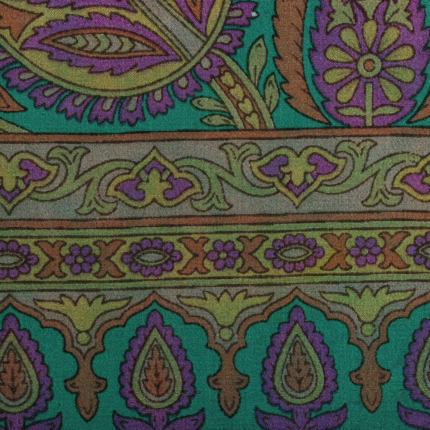 Sanskriti Vintage Green Pure Crepe Silk Saree Paisley Print Sari 5.5 yard Fabric